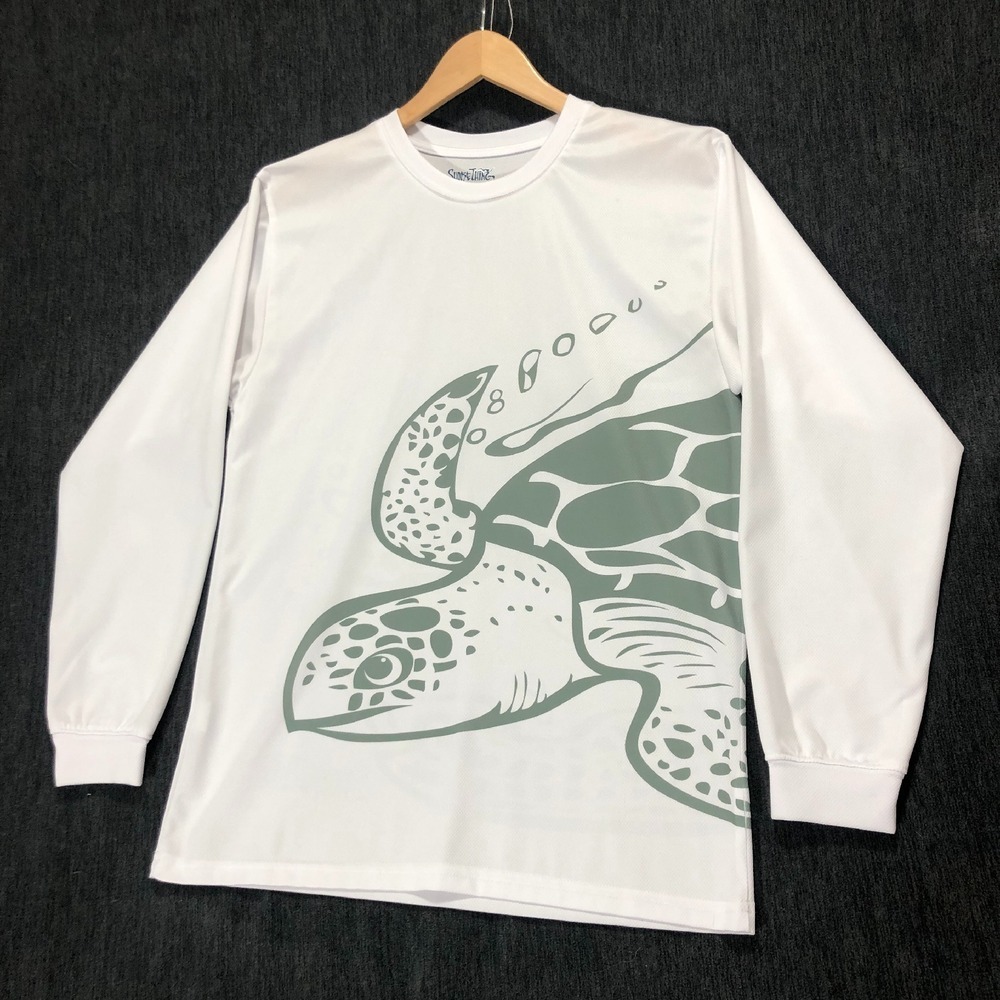 Shore Thing Fishing Shirt‎ UPF 40+ Sun Protection Long Sleeve Turtle White S